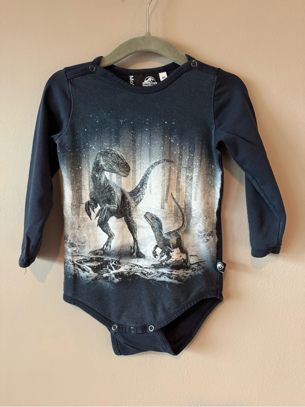 Molo x Jurassic World Blue and Beta Black Organic Cotton Bodysuit Size 12 months